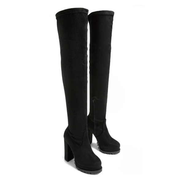 Faux Suede Stretchy Thigh High Lug Boots - Picture 6 of 12